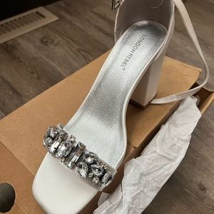 Asos London Rebel embellished bridal block heel ivory